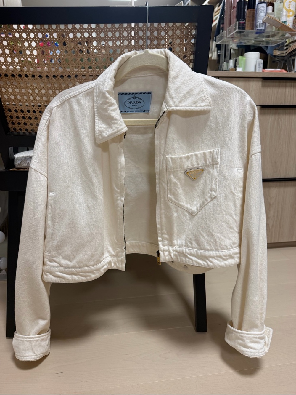 Prada white denim blouson jacket